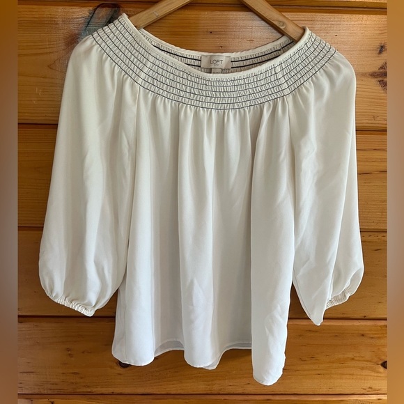 LOFT Tops - LOFT Smocked Neck White Blouse XS